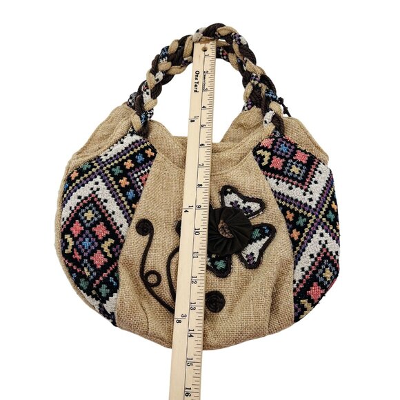 Bohemian Floral Embroidered Jute Handbag With Braided Handle - Picture 2 of 5